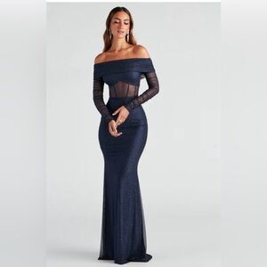 Off shoulder formal glitter dress